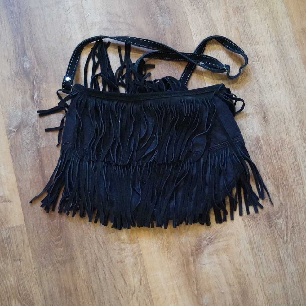Black Fringe Crossboy Bag Boho Western Festival Purse - Picture 2 of 5
